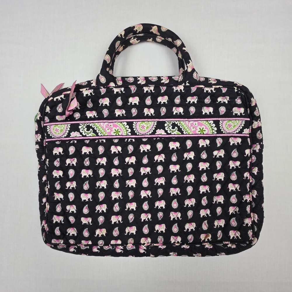 Vera Bradley Quilted Laptop Sleeve Case Bag Women Black Elephant Paisley Cotton - Picture 1 of 11